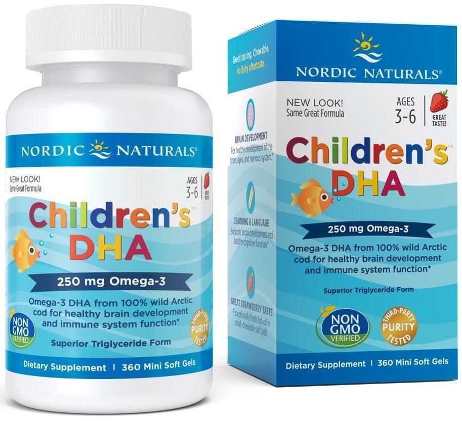 Nordic Naturals Children's DHA, 250mg Omega3 Strawberry 360 mini softgels- Lillys Pharmacy and Health Store