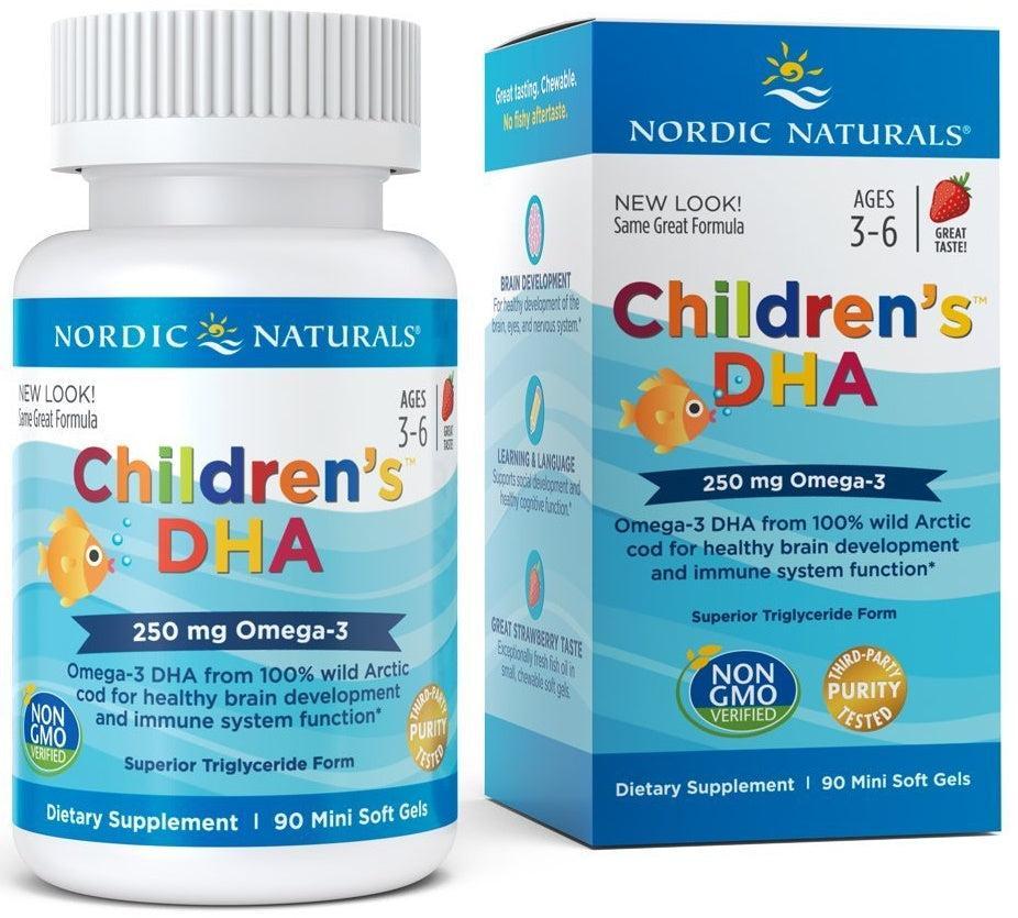 Nordic Naturals Children's DHA, 250mg Omega3 Strawberry 90 mini softgels- Lillys Pharmacy and Health Store