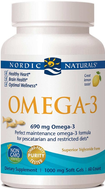 Nordic Naturals Omega3, 690mg Lemon (Fish Gelatin) 60 softgels- Lillys Pharmacy and Health Store