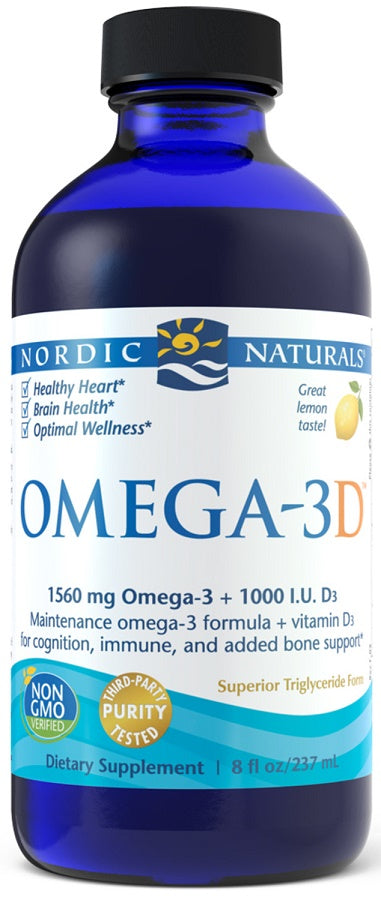 Nordic Naturals Omega3D, 1560mg Lemon 237 ml- Lillys Pharmacy and Health Store