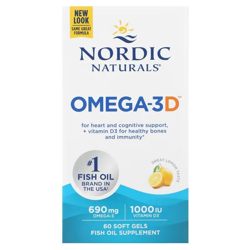 Nordic Naturals Omega3D, 690mg Lemon 60 softgels- Lillys Pharmacy and Health Store