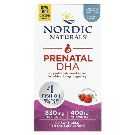 Nordic Naturals Prenatal DHA, 830mg Omega3 + 400 IU D3 Strawberry 90 softgels- Lillys Pharmacy and Health Store