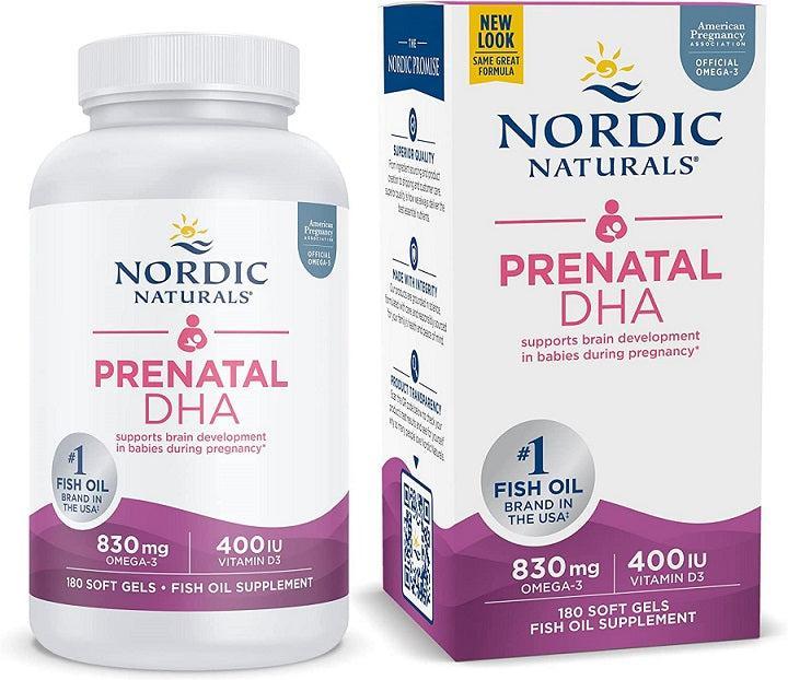 Nordic Naturals Prenatal DHA, 830mg Omega3 + 400 IU D3 Unflavored (EAN 768990017483) 180 softgels- Lillys Pharmacy and Health Store