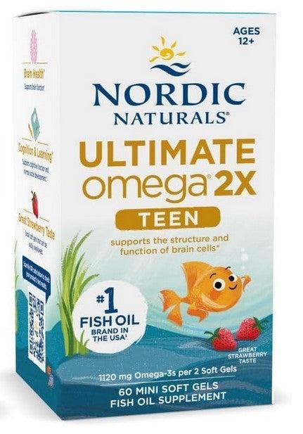 Nordic Naturals Ultimate Omega 2X Fish Oil TEEN, Strawberry 60 mini softgels- Lillys Pharmacy and Health Store