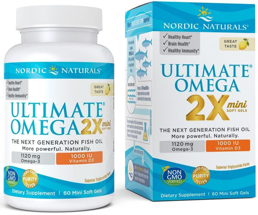 Nordic Naturals Ultimate Omega 2X Mini with Vitamin D3, 1120mg Lemon 60 mini softgels- Lillys Pharmacy and Health Store