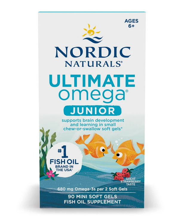 Nordic Naturals Ultimate Omega Fish Oil Junior, 680mg Strawberry 90 mini softgels- Lillys Pharmacy and Health Store