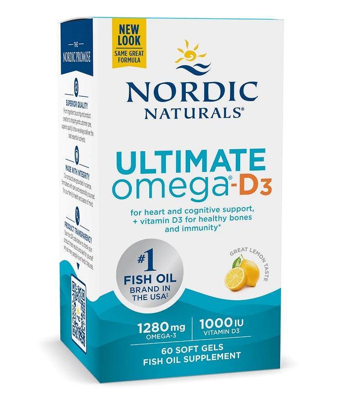 Nordic Naturals Ultimate OmegaD3 Fish Oil, 1280mg Lemon 60 softgels- Lillys Pharmacy and Health Store