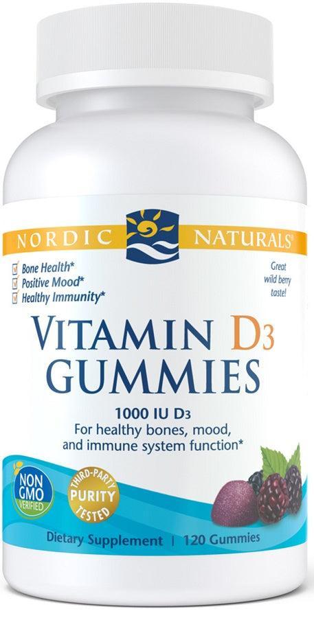 Nordic Naturals Vitamin D3 Gummies, 1000 IU Wild Berry 120 gummies- Lillys Pharmacy and Health Store