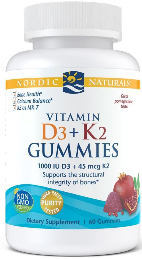 Nordic Naturals Vitamin D3+K2 Gummies, Pomegranate 60 gummies- Lillys Pharmacy and Health Store