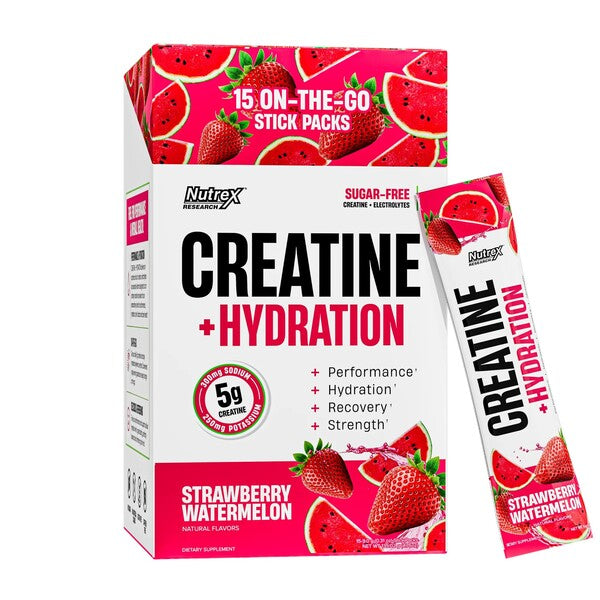 Nutrex Creatine + Hydration, Strawberry Watermelon - 15 x 9g - Lilly’s Pharmacy & Health Store