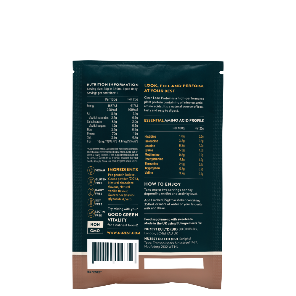 Nuzest Clean Lean Protein Rich Chocolate Sachets 10x25g- Lillys Pharmacy and Health Store