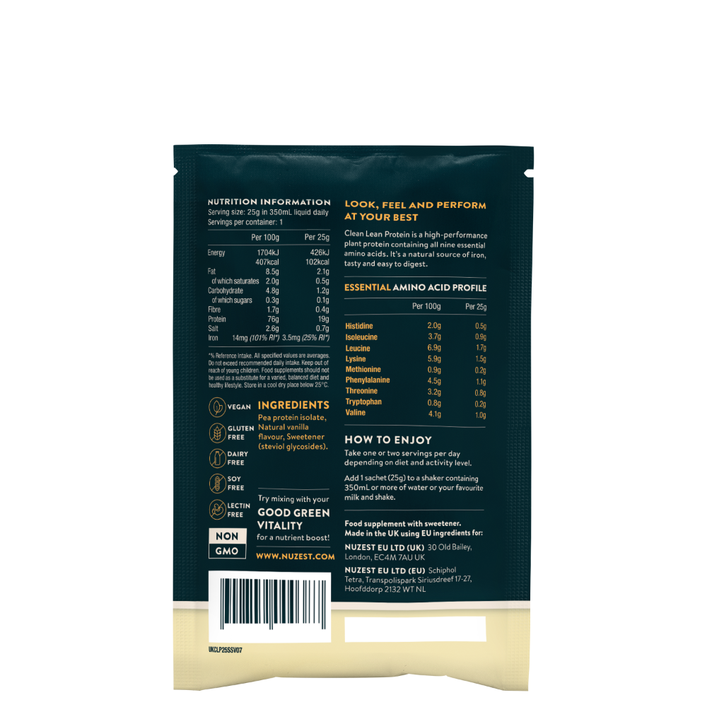 Nuzest Clean Lean Protein Smooth Vanilla Sachets 10x25g- Lillys Pharmacy and Health Store