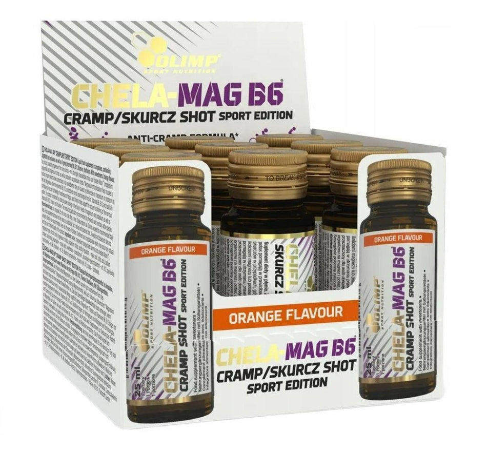 Olimp Nutrition ChelaMag B6 Cramp Shot, Orange 9 x 25 ml- Lillys Pharmacy and Health Store