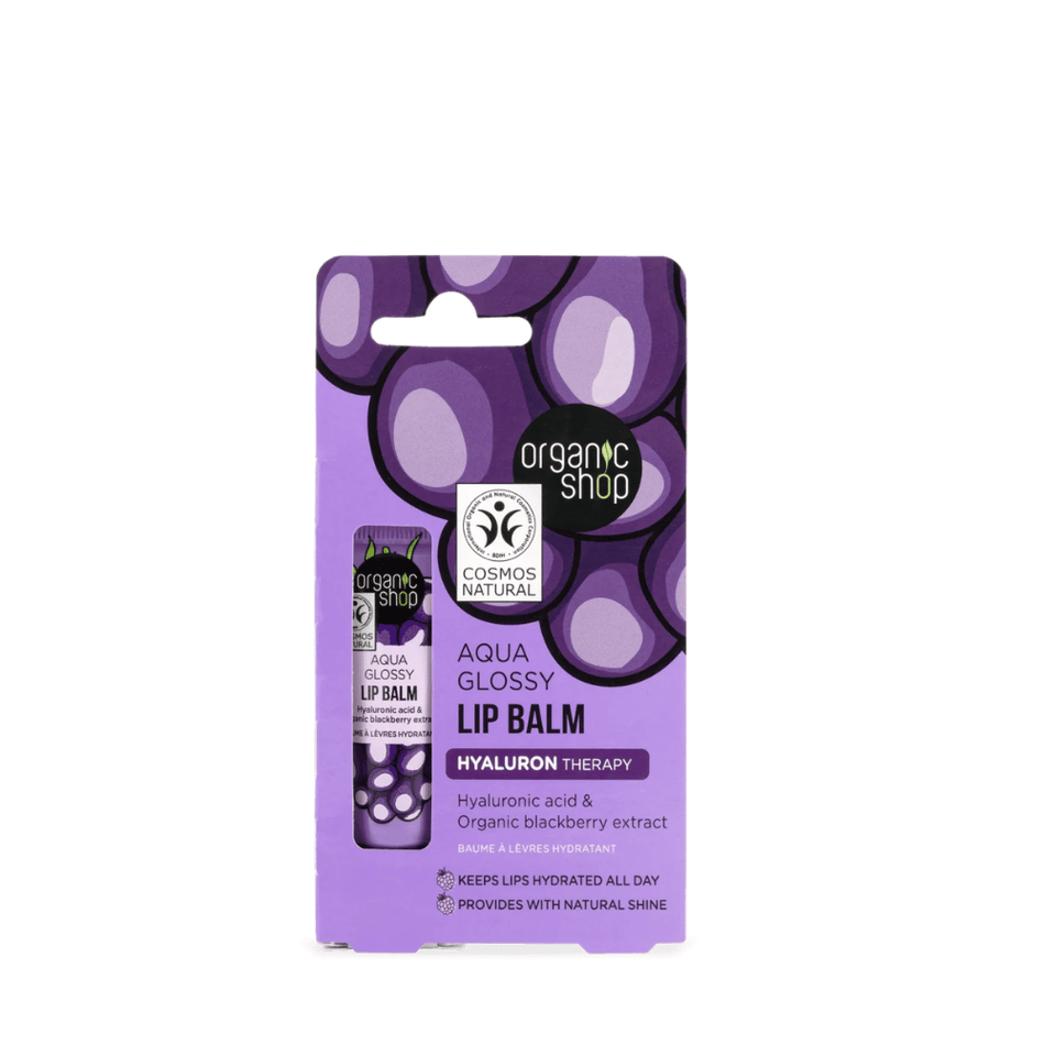 Organic Shop ORG Aqua Glossy Lip Balm. Hyaluronic Acid & Blackb 10ml- Lillys Pharmacy and Health Store