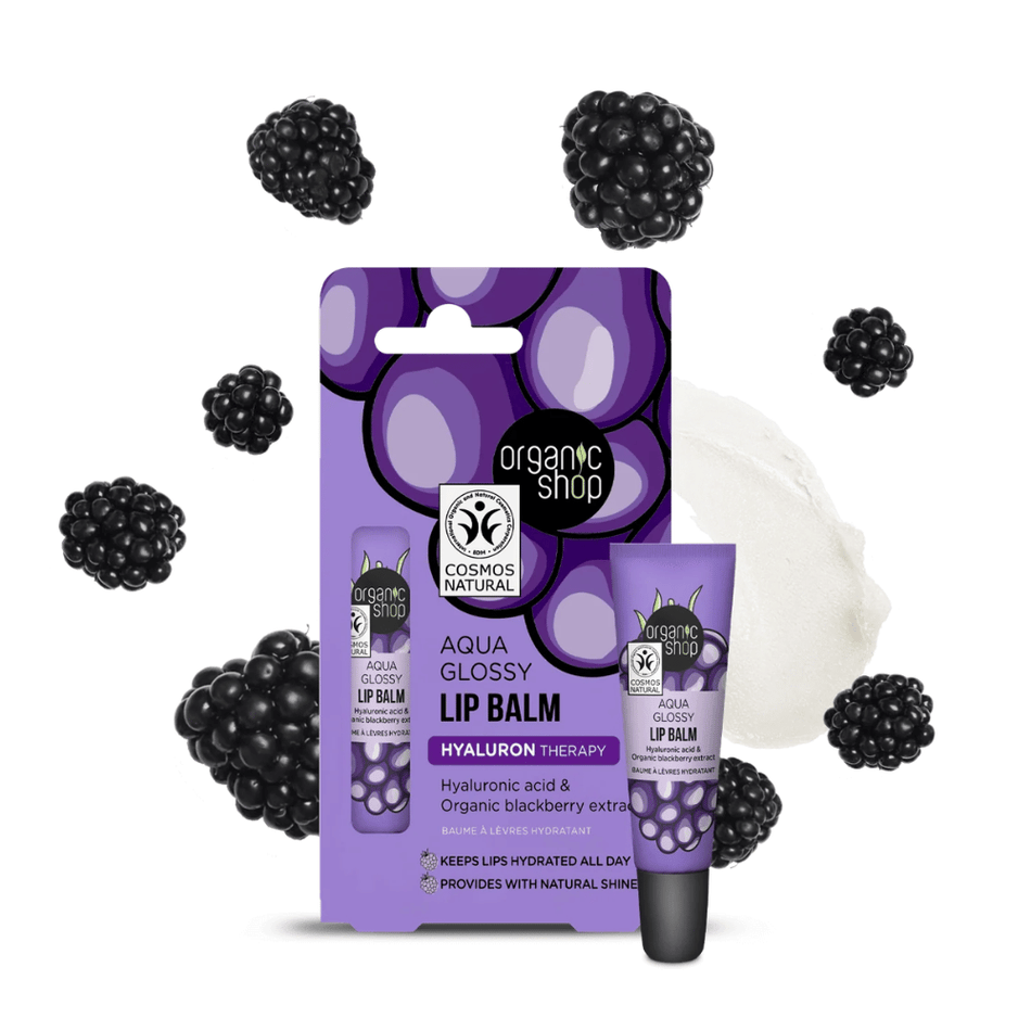 Organic Shop ORG Aqua Glossy Lip Balm. Hyaluronic Acid & Blackb 10ml- Lillys Pharmacy and Health Store