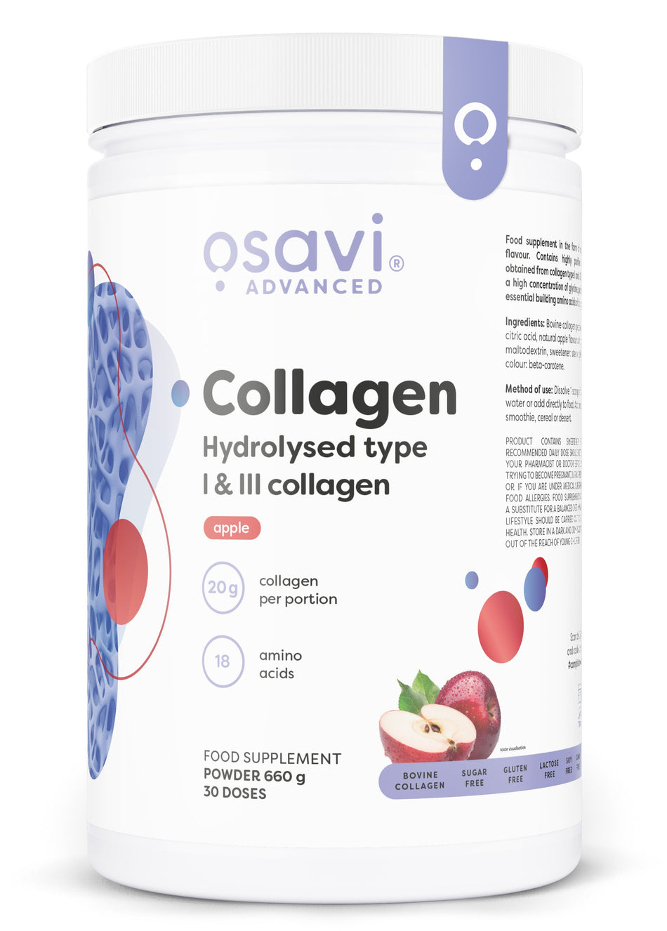 Osavi Collagen Hydrolysed Type I & III, Apple 660g- Lillys Pharmacy and Health Store