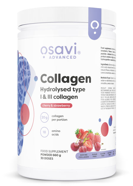 Osavi Collagen Hydrolysed Type I & III, Cherry & Strawberry 660g- Lillys Pharmacy and Health Store