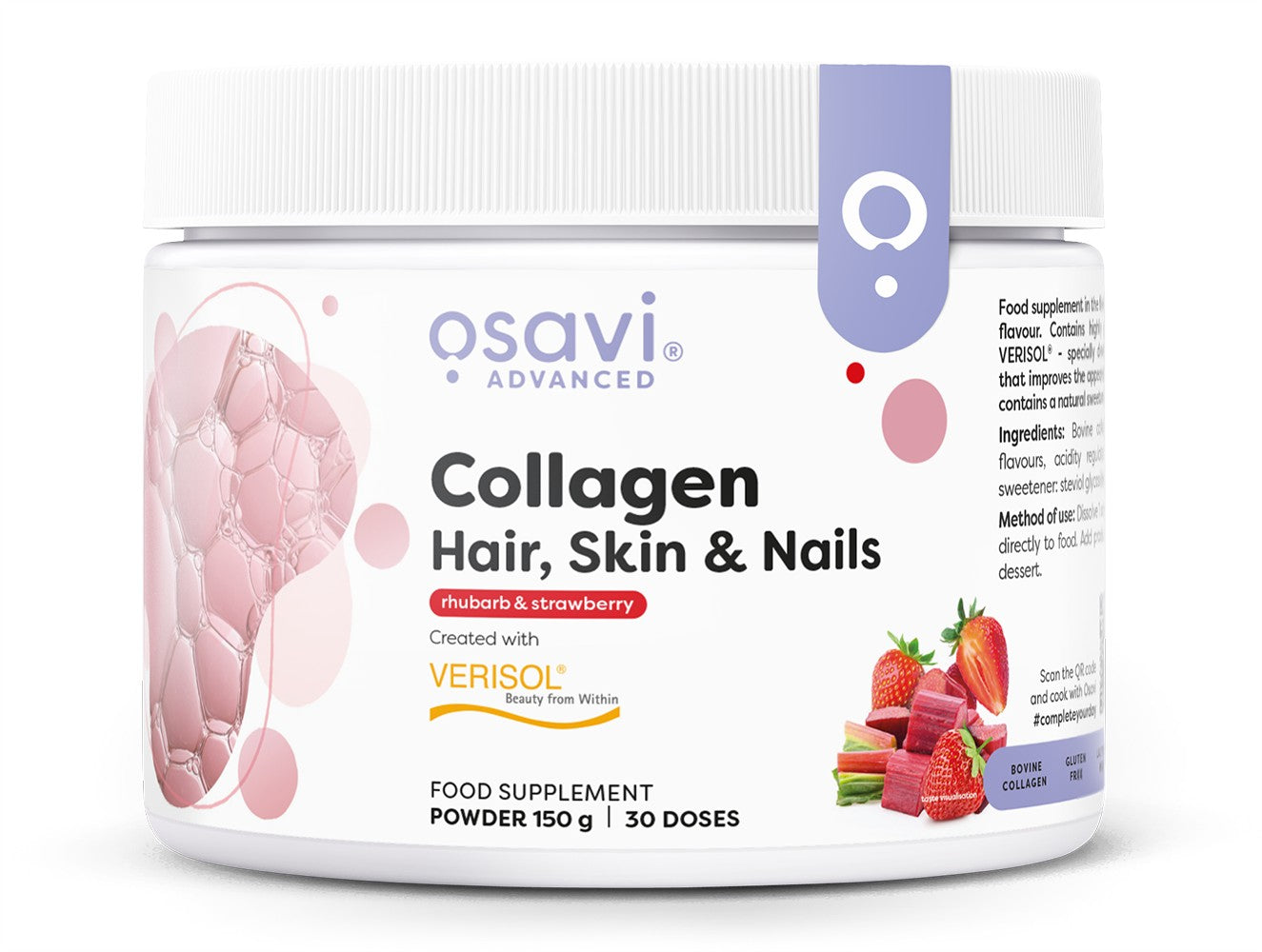 Osavi Collagen Peptides (Hair Skin & Nails), Rhubarb & Strawberry 150g- Lillys Pharmacy and Health Store