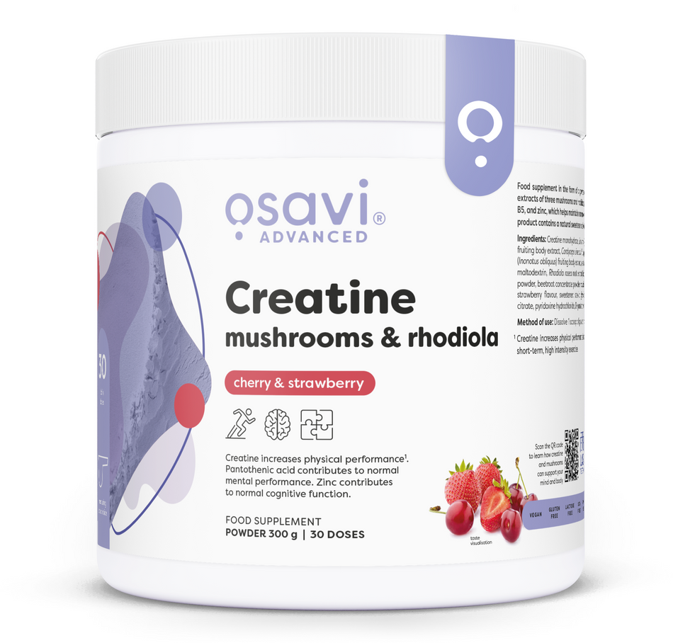 Osavi Creatine, Mushrooms & Rhodiola, Cherry & Strawberry 300g- Lillys Pharmacy and Health Store