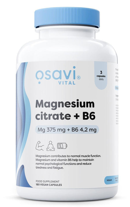 Osavi Magnesium Citrate + B6, 375mg + 4.2mg 180 vcaps- Lillys Pharmacy and Health Store