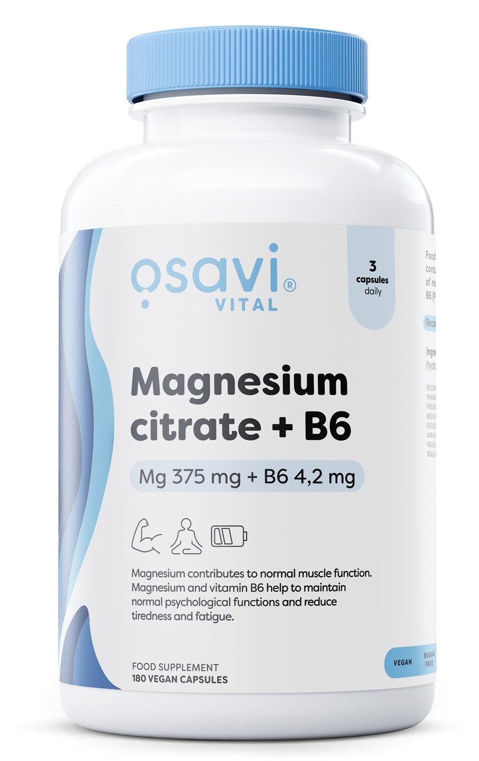 Osavi Magnesium Citrate + B6, 375mg + 4.2mg 180 vcaps- Lillys Pharmacy and Health Store