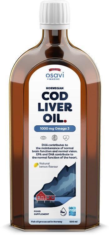 Osavi Norwegian Cod Liver Oil, 1000mg Omega 3 (Lemon) 500 ml- Lillys Pharmacy and Health Store