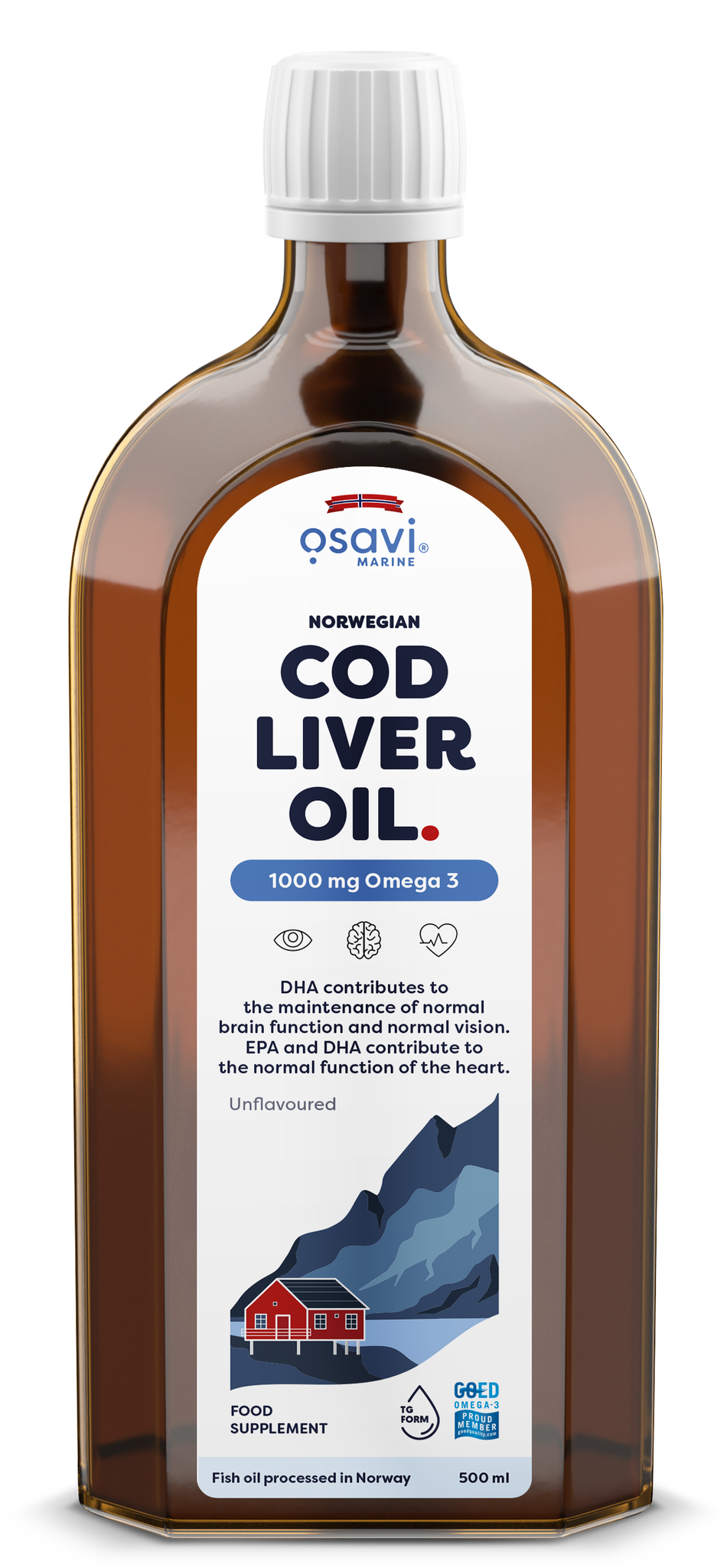 Osavi Norwegian Cod Liver Oil, 1000mg Omega 3 (Unflavoured) 500 ml- Lillys Pharmacy and Health Store