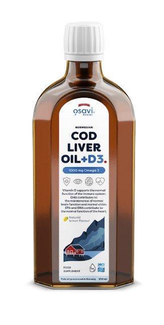 Osavi Norwegian Cod Liver Oil + D3, 1000mg Omega 3 (Lemon) 250 ml- Lillys Pharmacy and Health Store