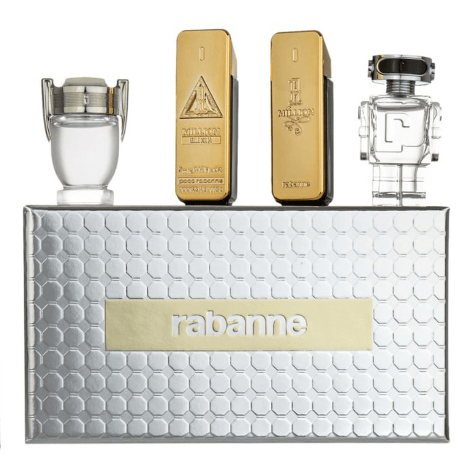 Paco Rabanne Mens 4pc Miniature Gift Set 5ml One Million Edt Spr, 5ml One Million Elixir Parfum Intense Spr, 5ml Invictus Edt Spr, 5ml Phantom Edt Spr- Lillys Pharmacy and Health Store