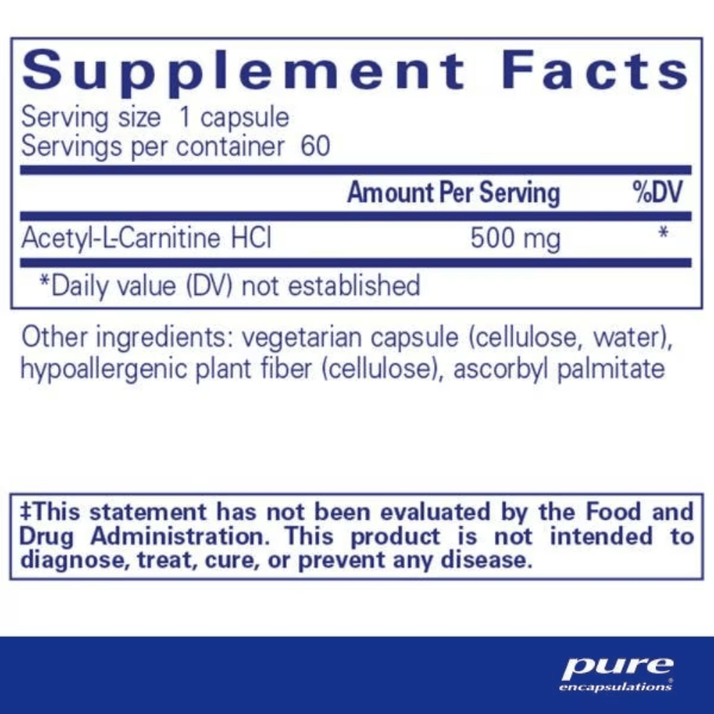Pure Encapsulations Acetyl-L-Carnitine 500 mg 60's- Lillys Pharmacy and Health Store