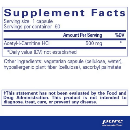 Pure Encapsulations Acetyl-L-Carnitine 500 mg 60's- Lillys Pharmacy and Health Store
