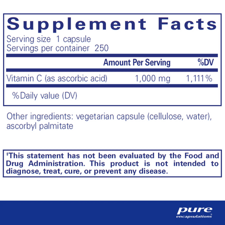Pure Encapsulations Ascorbic Acid 250's- Lillys Pharmacy and Health Store