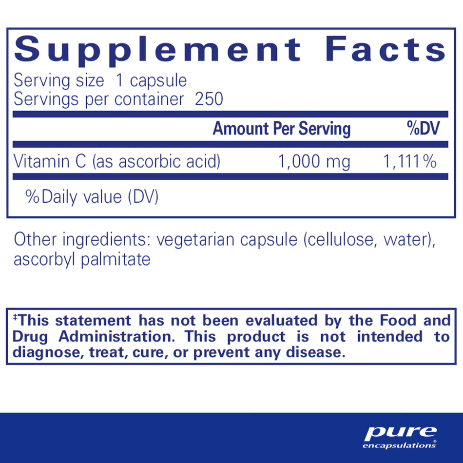 Pure Encapsulations Ascorbic Acid 250's- Lillys Pharmacy and Health Store