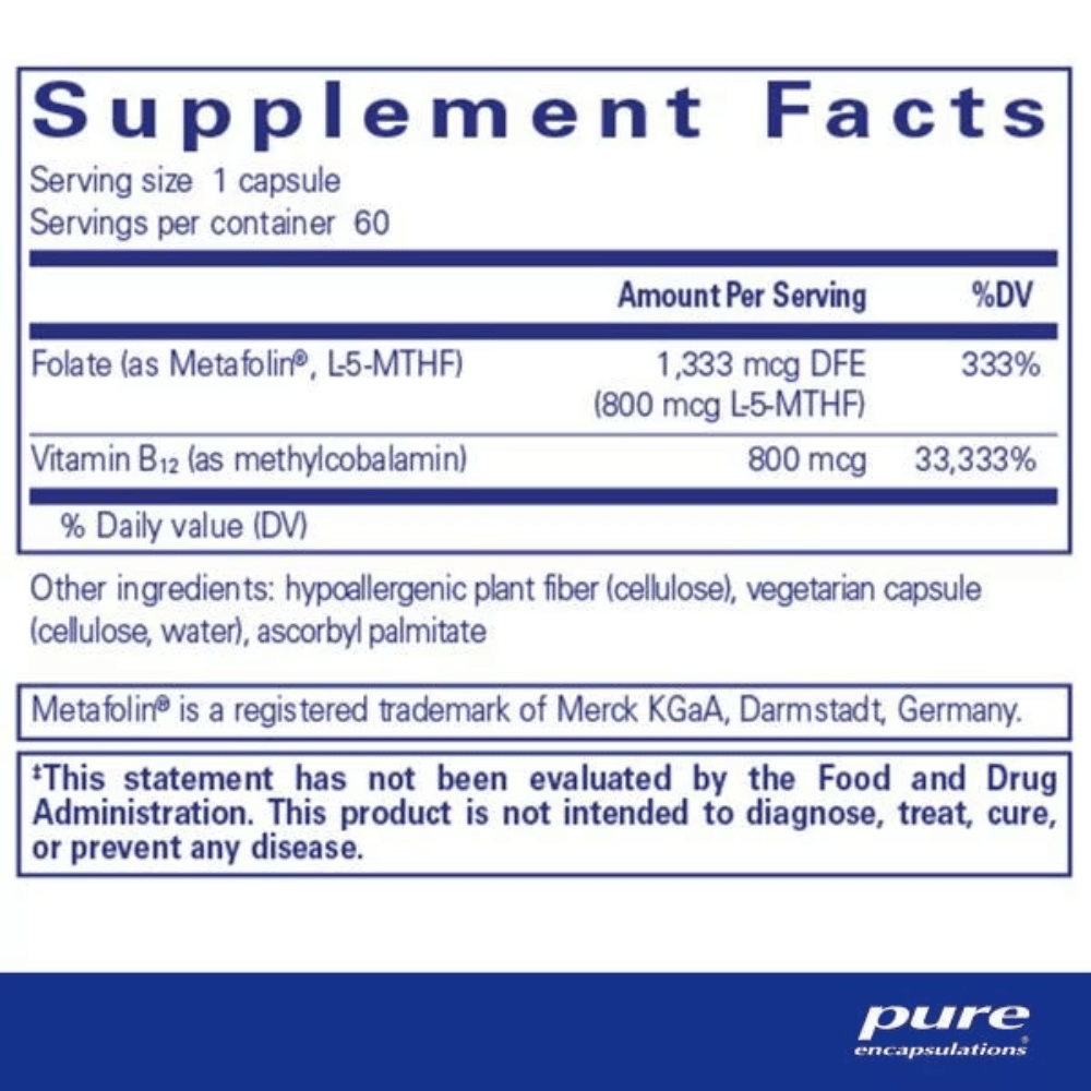 Pure Encapsulations B12 Folate 60's- Lillys Pharmacy and Health Store