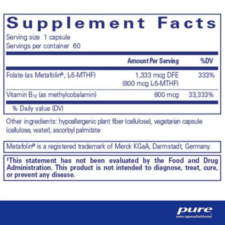Pure Encapsulations B12 Folate 60's- Lillys Pharmacy and Health Store