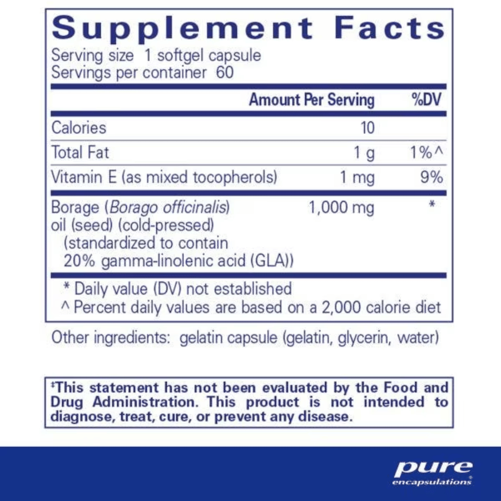 Pure Encapsulations Borage Oil 60's- Lillys Pharmacy and Health Store