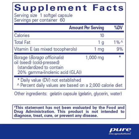 Pure Encapsulations Borage Oil 60's- Lillys Pharmacy and Health Store