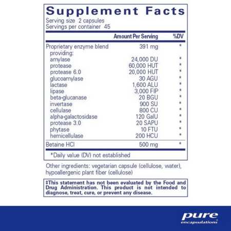 Pure Encapsulations Digestive Enzymes Ultra with Betaine HCl 90's- Lillys Pharmacy and Health Store