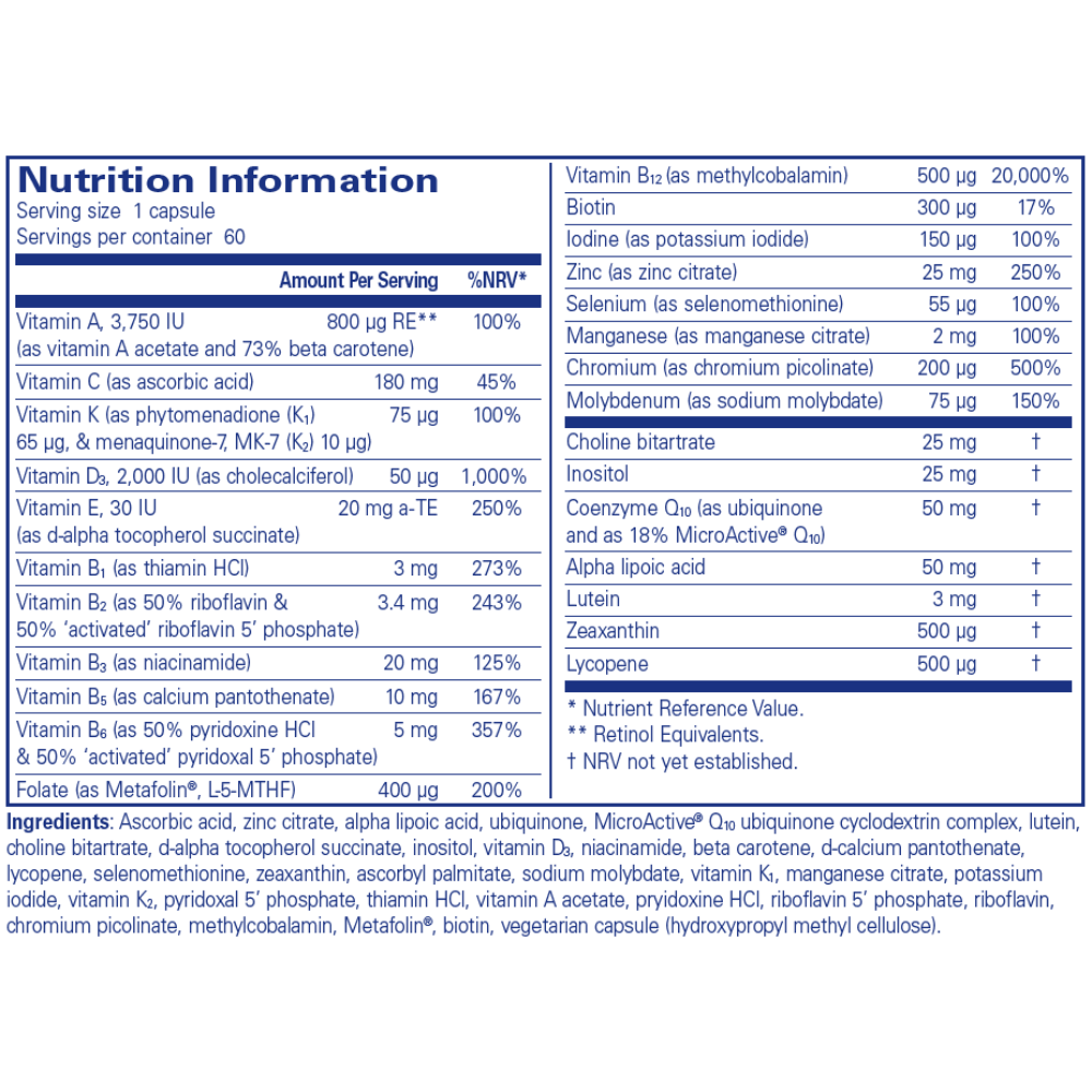 Pure Encapsulations O.N.E. Multivitamin 60's- Lillys Pharmacy and Health Store
