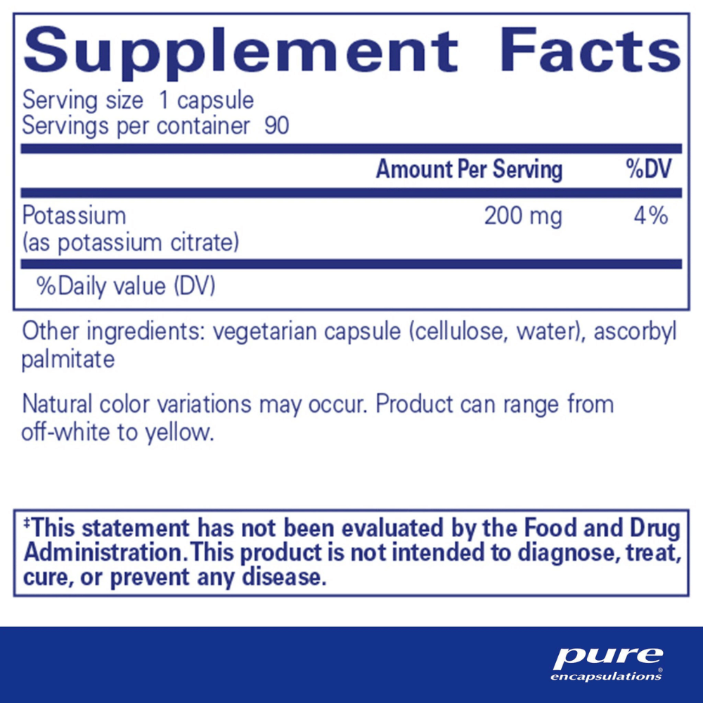 Pure Encapsulations Potassium (citrate) 90's- Lillys Pharmacy and Health Store