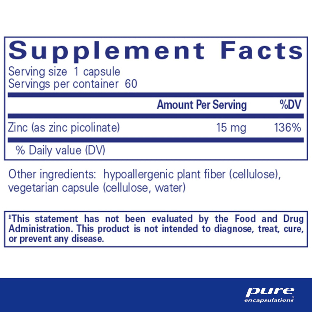 Pure Encapsulations Zinc 15 60's- Lillys Pharmacy and Health Store