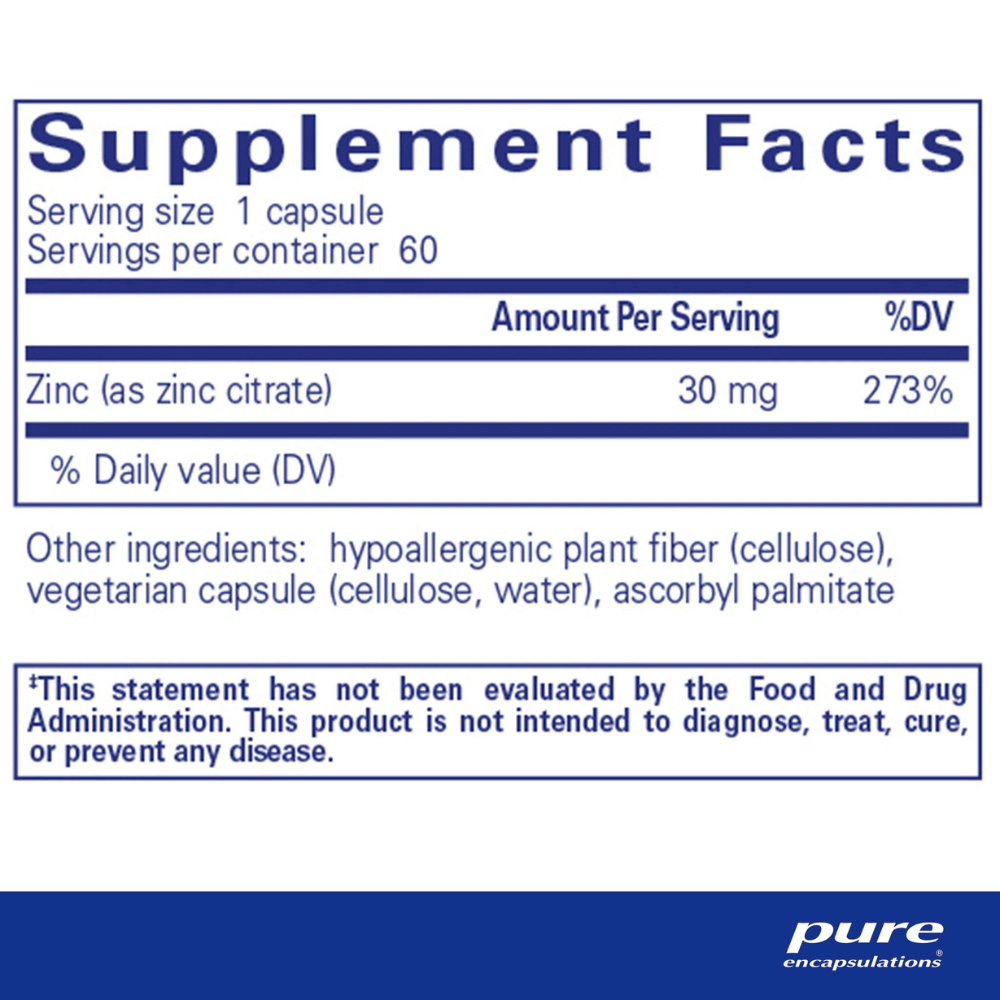 Pure Encapsulations Zinc (citrate) 60's- Lillys Pharmacy and Health Store