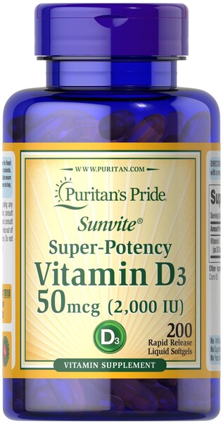 Puritan's Pride Super-Potency Vitamin D3, 50mcg - 200 softgels - Lilly's Pharmacy