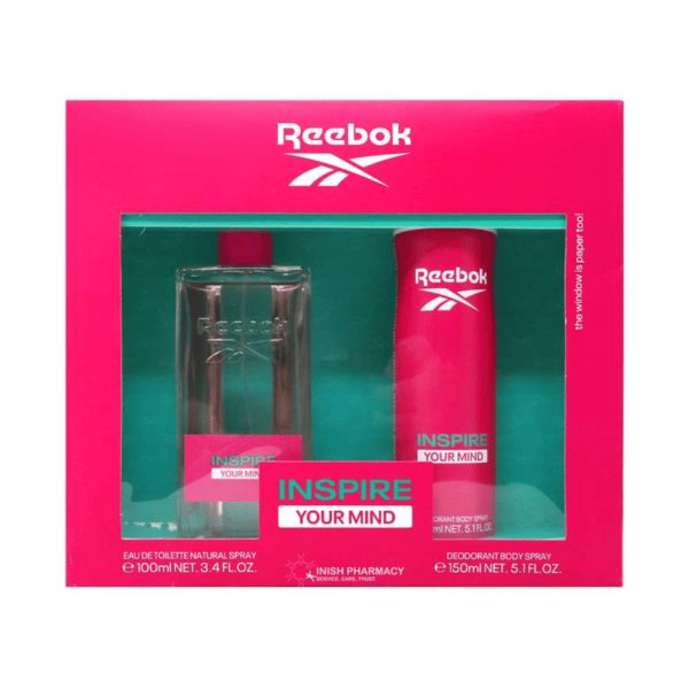 Reebok Inspire Your Mind Ladies 100ml 2pc Gift Set100ml Edt Spr, 150ml Deodorant Spr- Lillys Pharmacy and Health Store