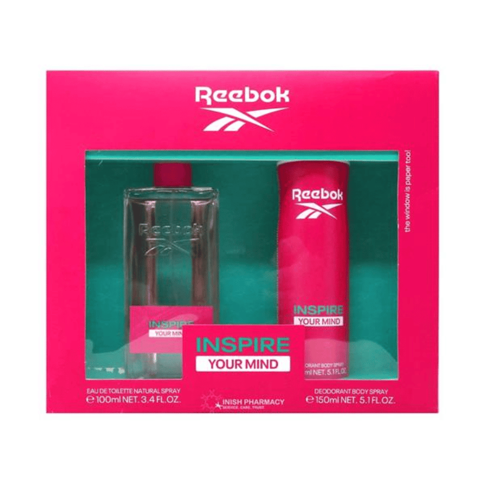 Reebok Inspire Your Mind Ladies 100ml 2pc Gift Set100ml Edt Spr, 150ml Deodorant Spr- Lillys Pharmacy and Health Store