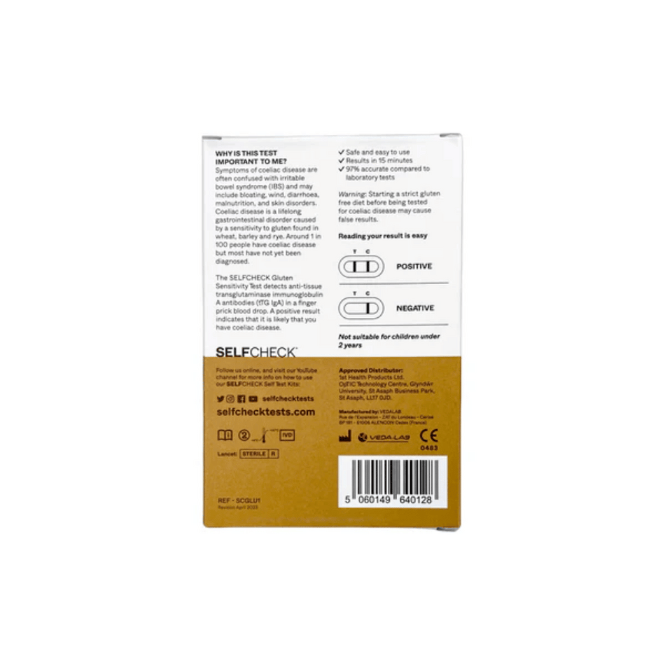 SELFCheck Coeliac (Gluten Sensitivity) Test - 1 Test- Lillys Pharmacy and Health Store