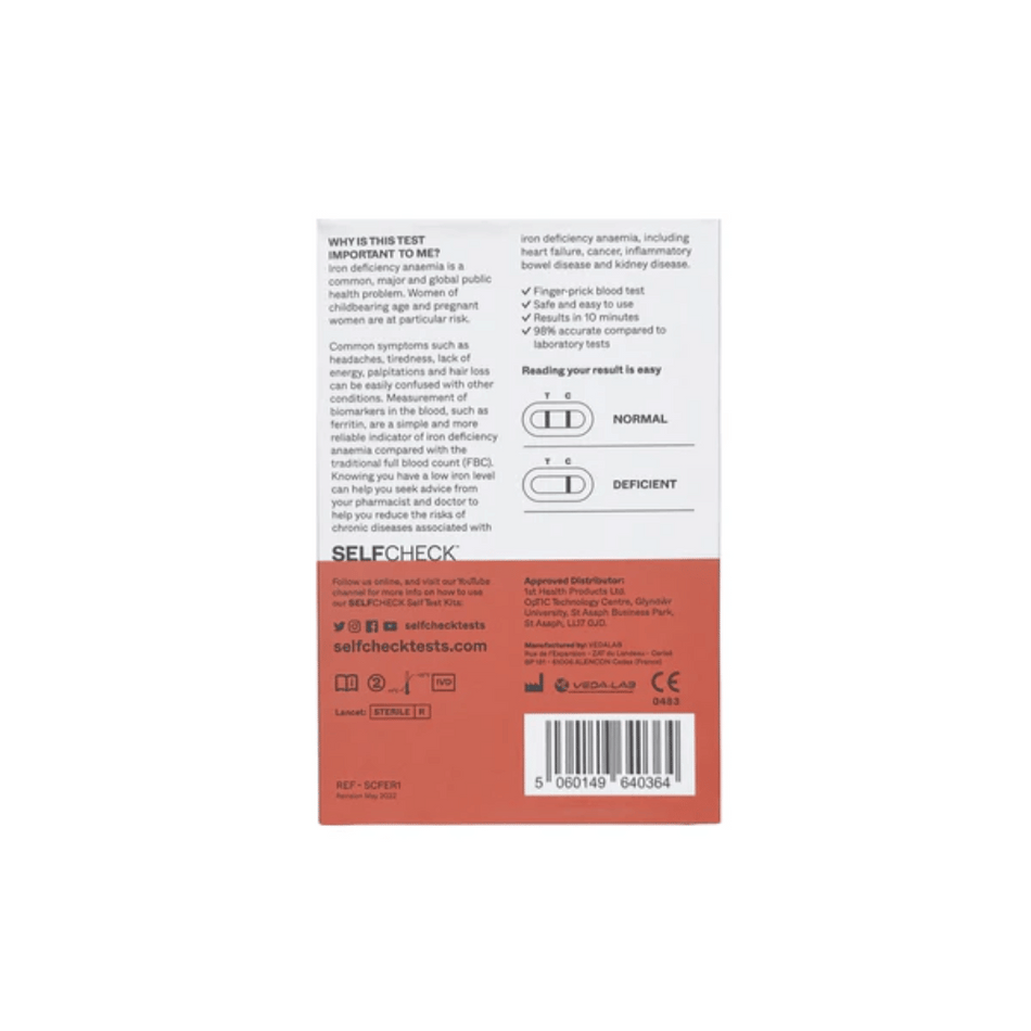 SELFCheck Iron Level - 1 Test- Lillys Pharmacy and Health Store