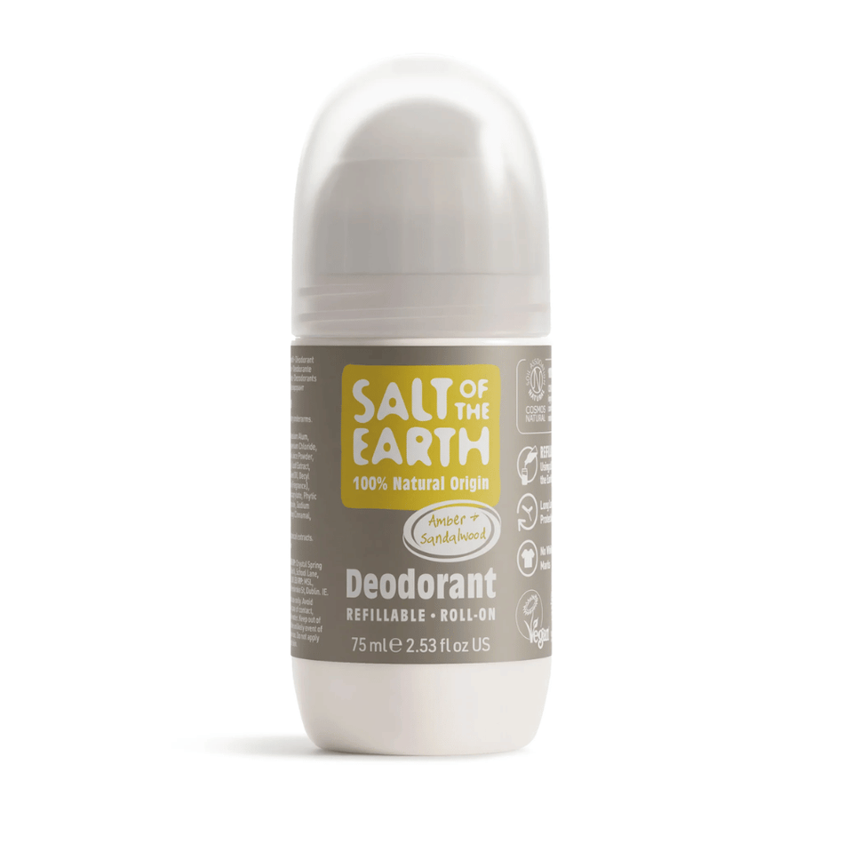 Salt Of The Earth Amber & Sandalwood Natural Refillable Roll-On Deodorant 75ml- Lillys Pharmacy and Health Store