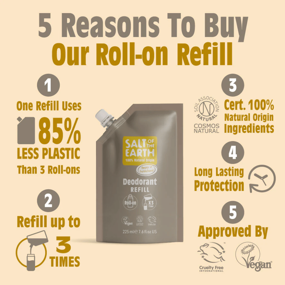Salt Of The Earth Amber & Sandalwood Roll-On Refill Pouch 225ml- Lillys Pharmacy and Health Store