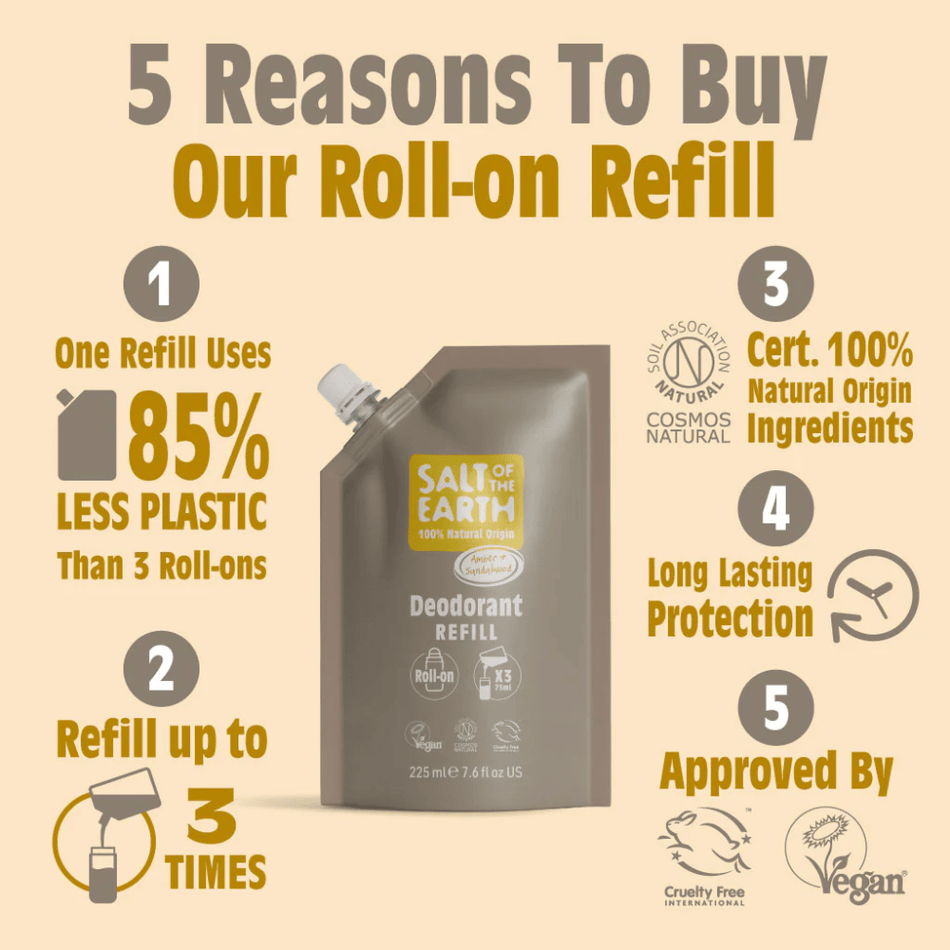 Salt Of The Earth Amber & Sandalwood Roll-On Refill Pouch 225ml- Lillys Pharmacy and Health Store
